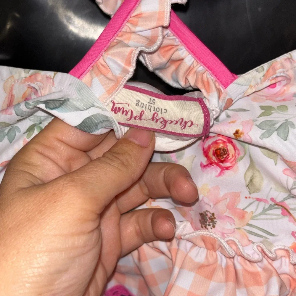 Cheeky Plum Floral Orange and Pink Kids Swim Bikini - Picture 4 of 4